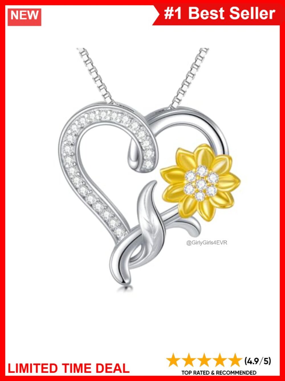 Moissanite Sunflower Heart Pendant Necklace 925 Sterling Silver 18k Gold Plated